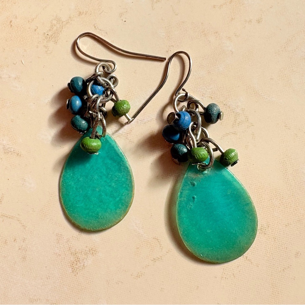 🍒4/$15 Vintage Boho Western Elegant Green Dangle Earrings